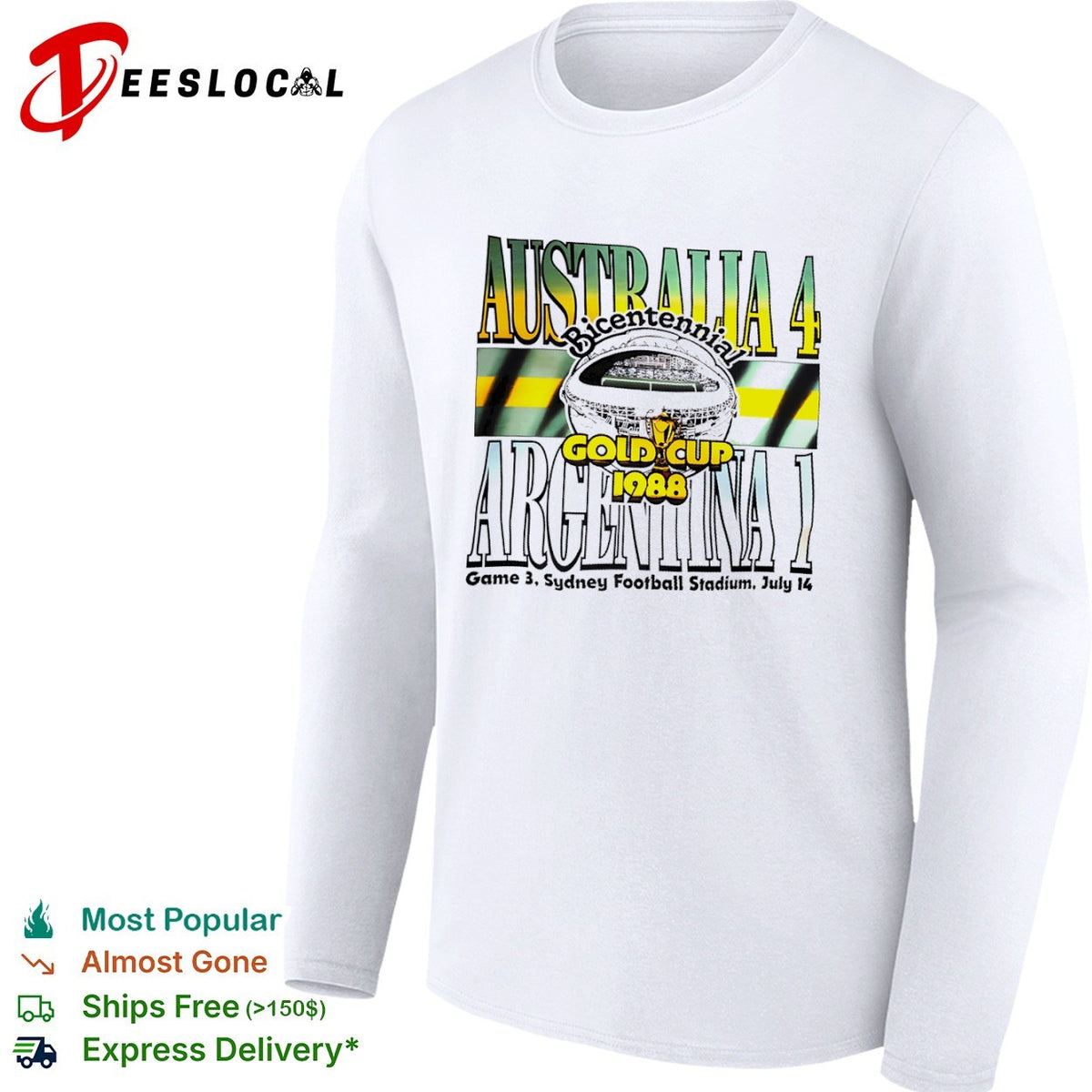 Australia 4 Argentina 1 Bicentennial Gold Cup 1988 Game 3 Sydney Football Stadium shirt