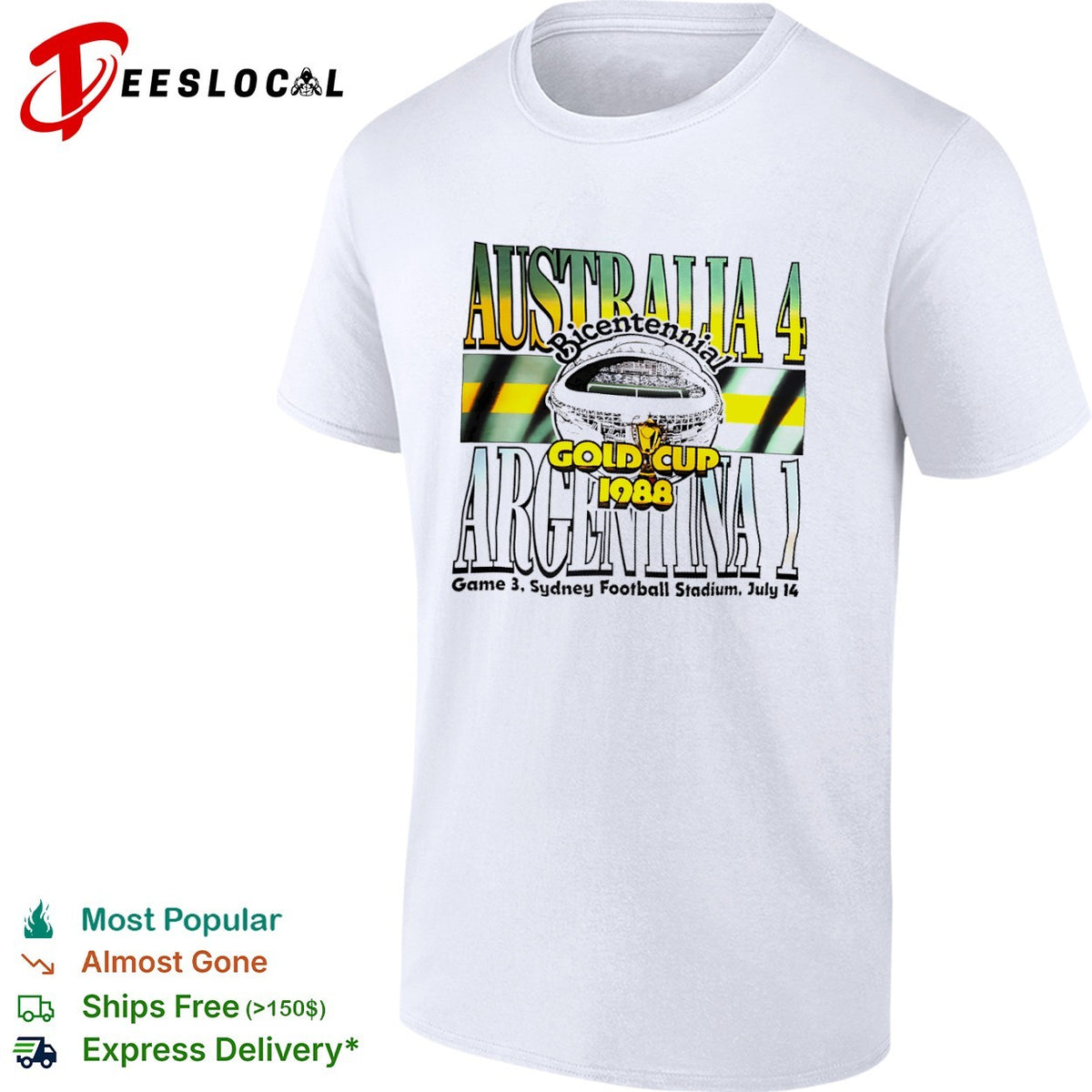 Australia 4 Argentina 1 Bicentennial Gold Cup 1988 Game 3 Sydney Football Stadium shirt