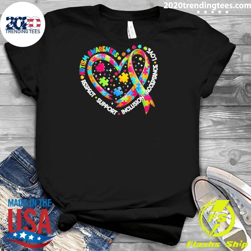 Autism Awareness Respect Support Inclusion Acceptance Love Heart Shirt