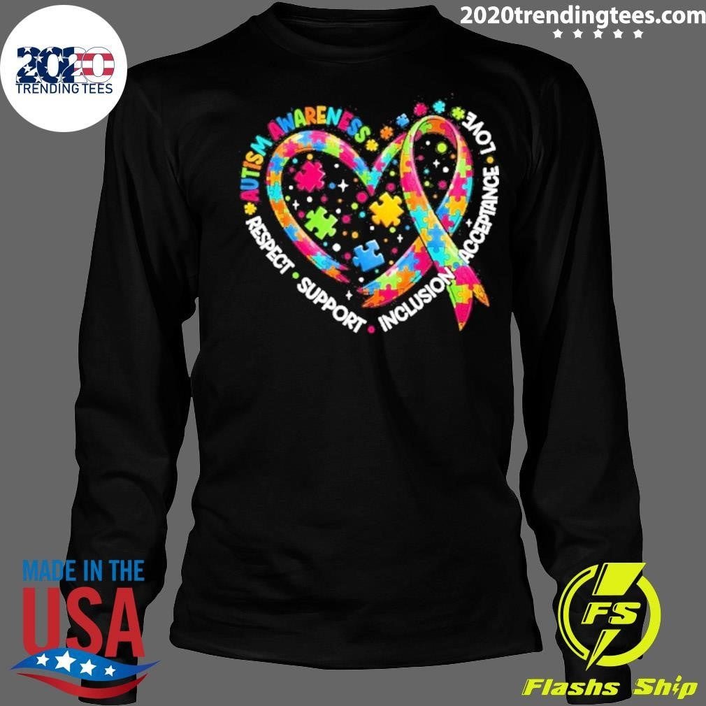 Autism Awareness Respect Support Inclusion Acceptance Love Heart Shirt