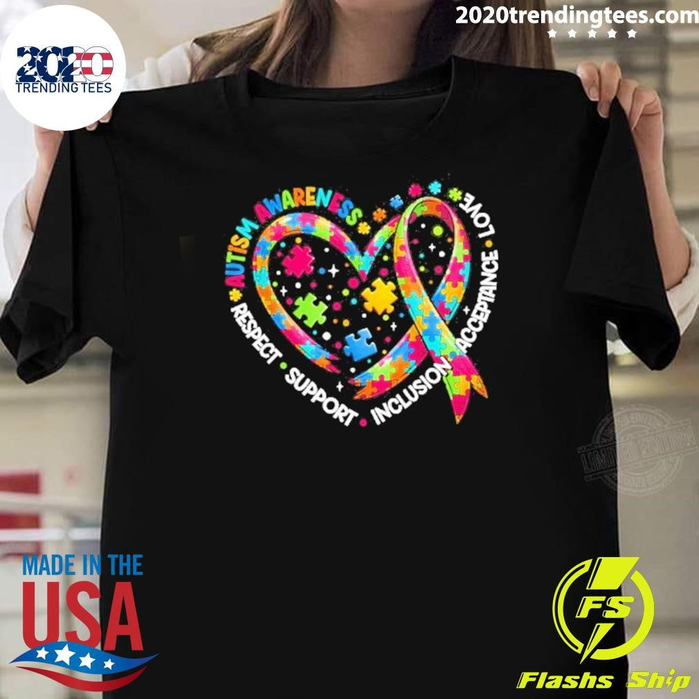 Autism Awareness Respect Support Inclusion Acceptance Love Heart Shirt