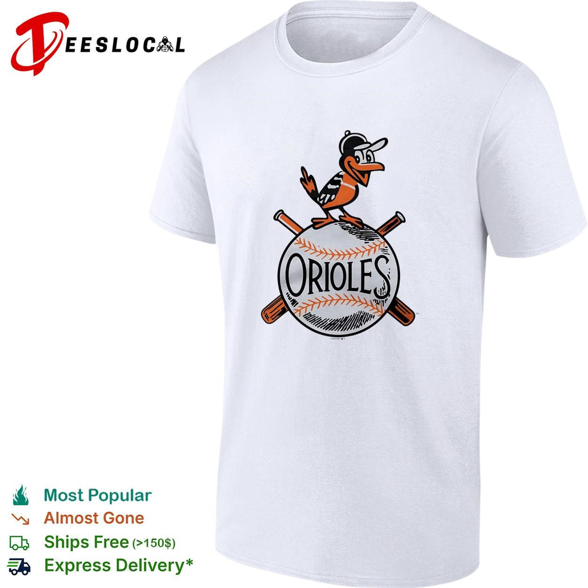 Baltimore Orioles vintage bird perched on baseball logo shirt
