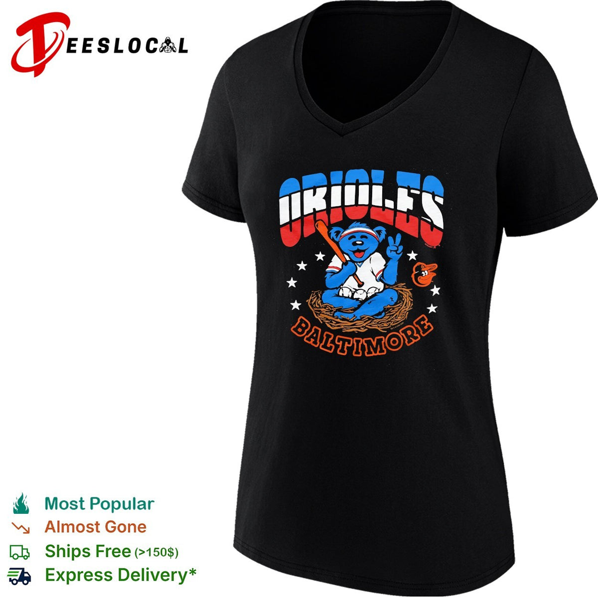 Baltimore Orioles x Grateful Dead dancing bear MLB graphic shirt