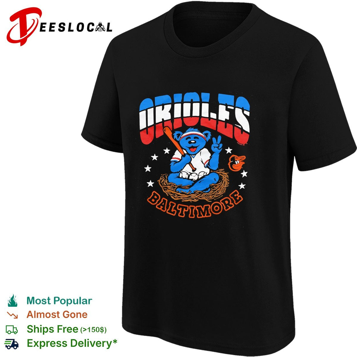 Baltimore Orioles x Grateful Dead dancing bear MLB graphic shirt