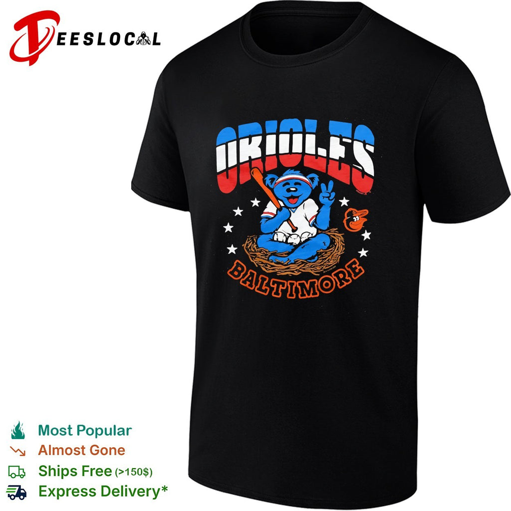 Baltimore Orioles x Grateful Dead dancing bear MLB graphic shirt