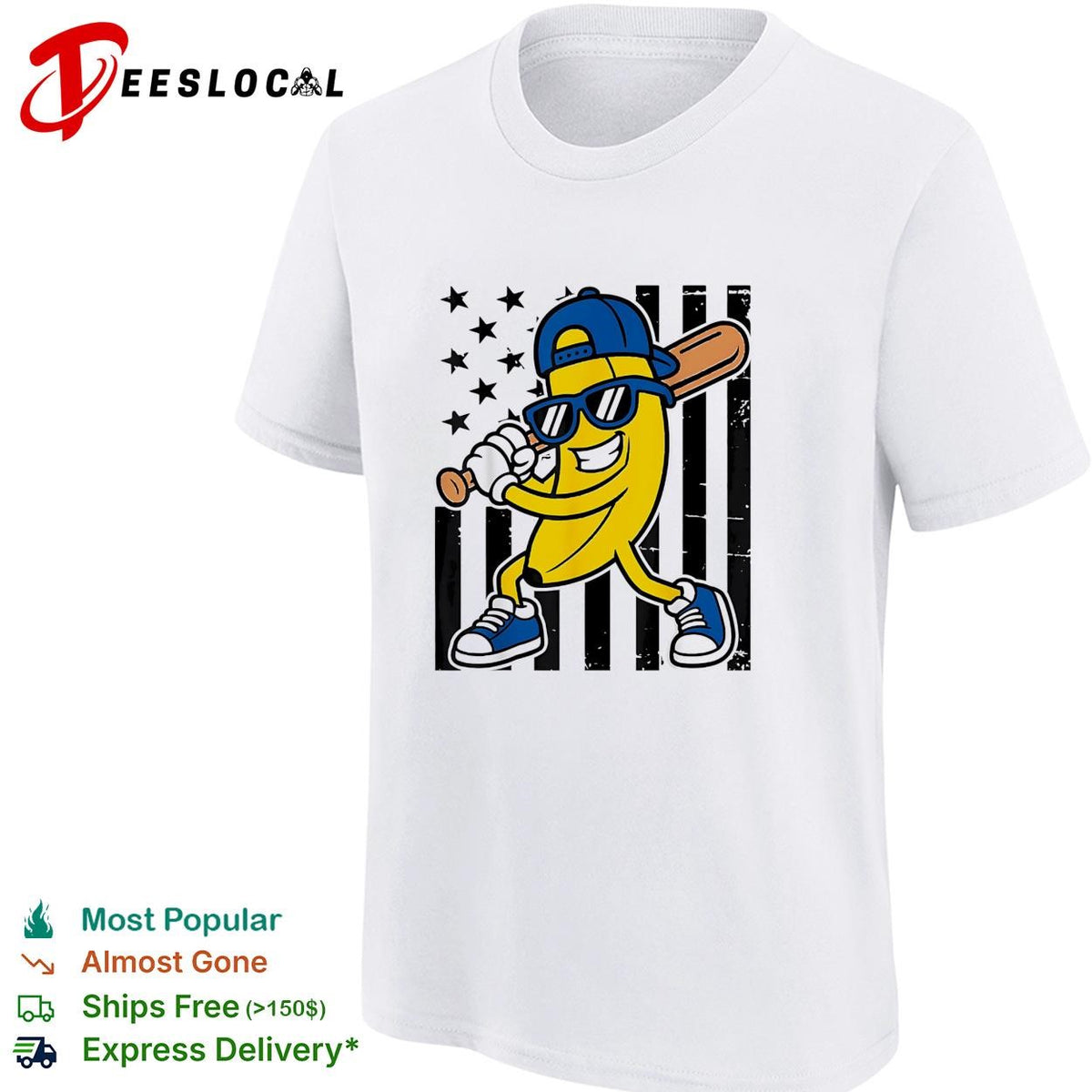 Banana baseball player sunglasses cartoon graphic shirt