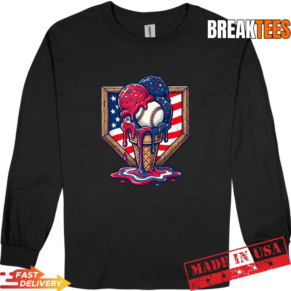 Baseball Drip American Flag T-Shirt