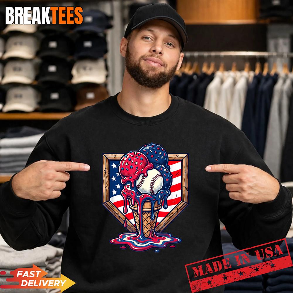 Baseball Drip American Flag T-Shirt