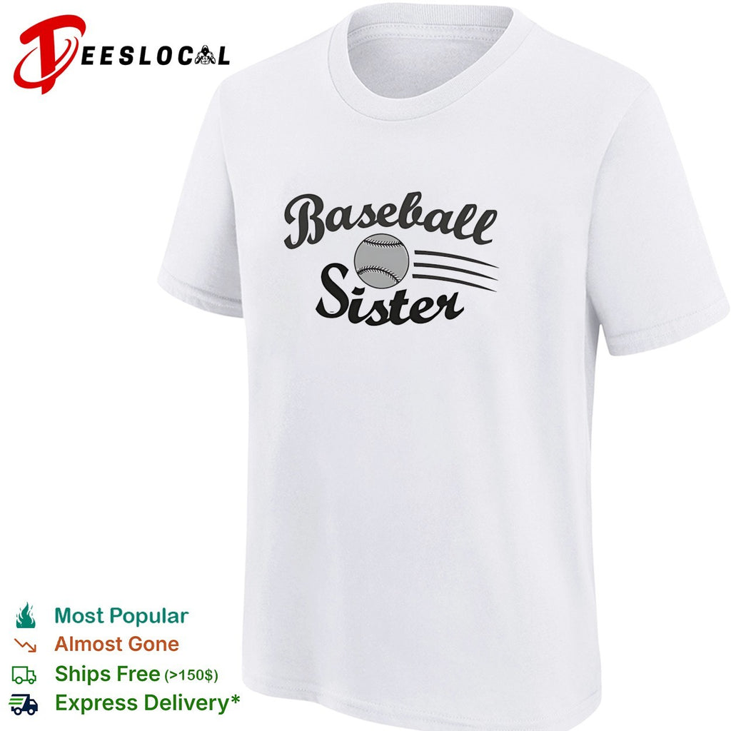 Baseball Sister sports design with flying ball motion lines print on a white shirt