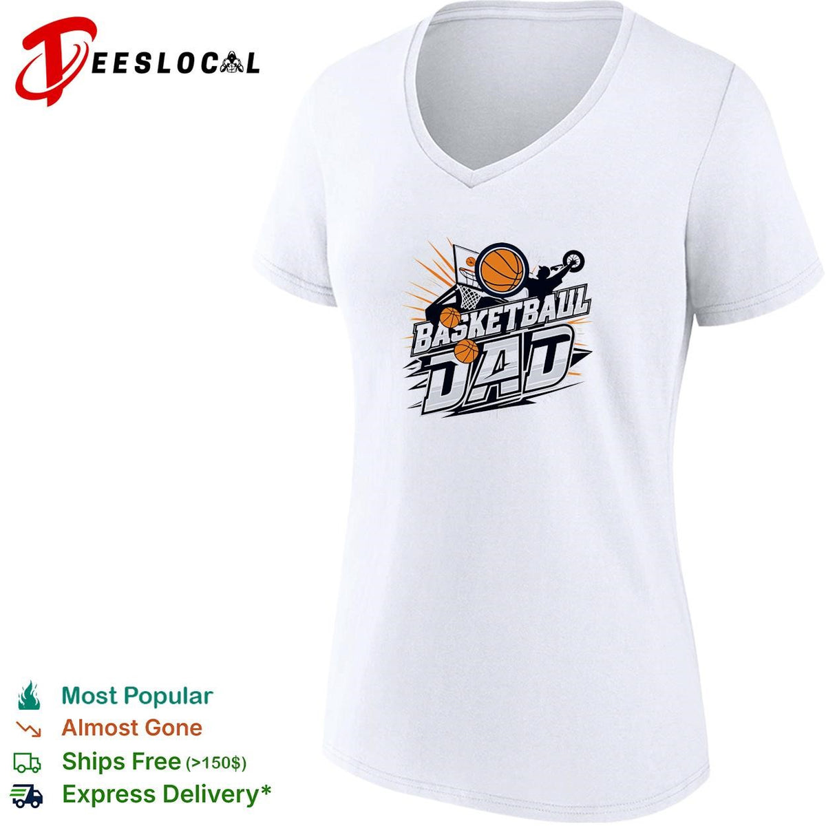 Basketball Dad bold action text hoop flying ball art shirt