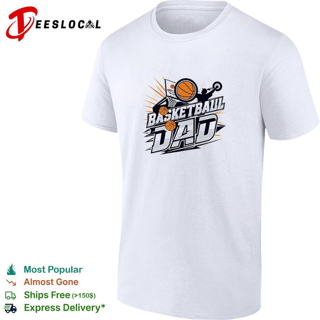 Basketball Dad bold action text hoop flying ball art shirt
