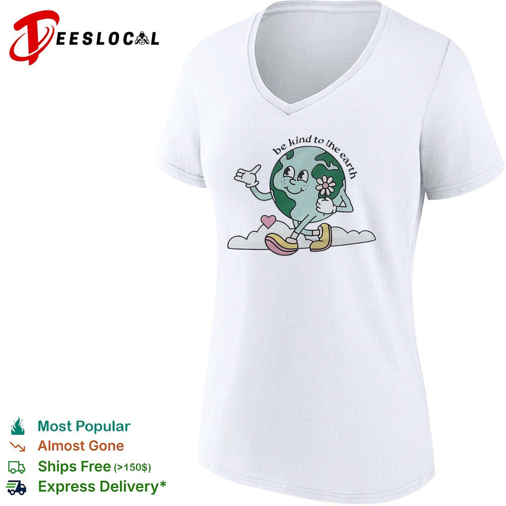 Be kind to the earth cartoon planet globe with flower heart and shoes shirt