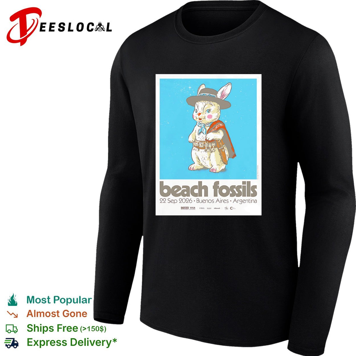 Beach Fossils tour poster rabbit in poncho Buenos Aires Argentina 2026 shirt
