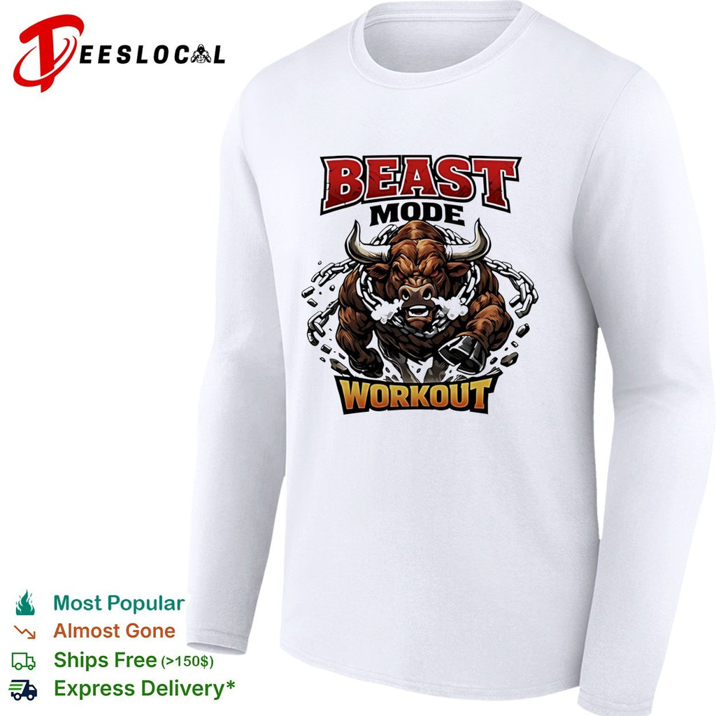 Beast mode workout illustrated bull with chains shirt