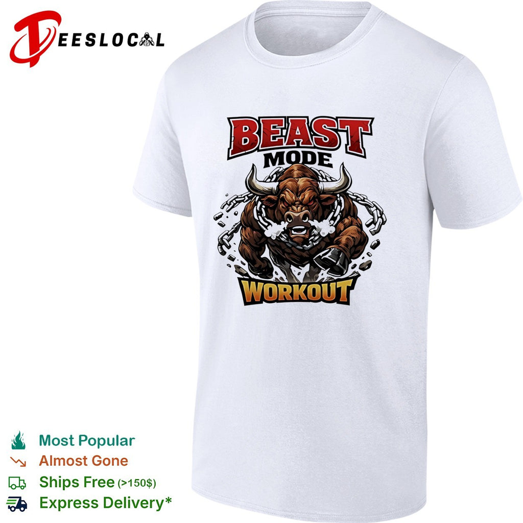 Beast mode workout illustrated bull with chains shirt