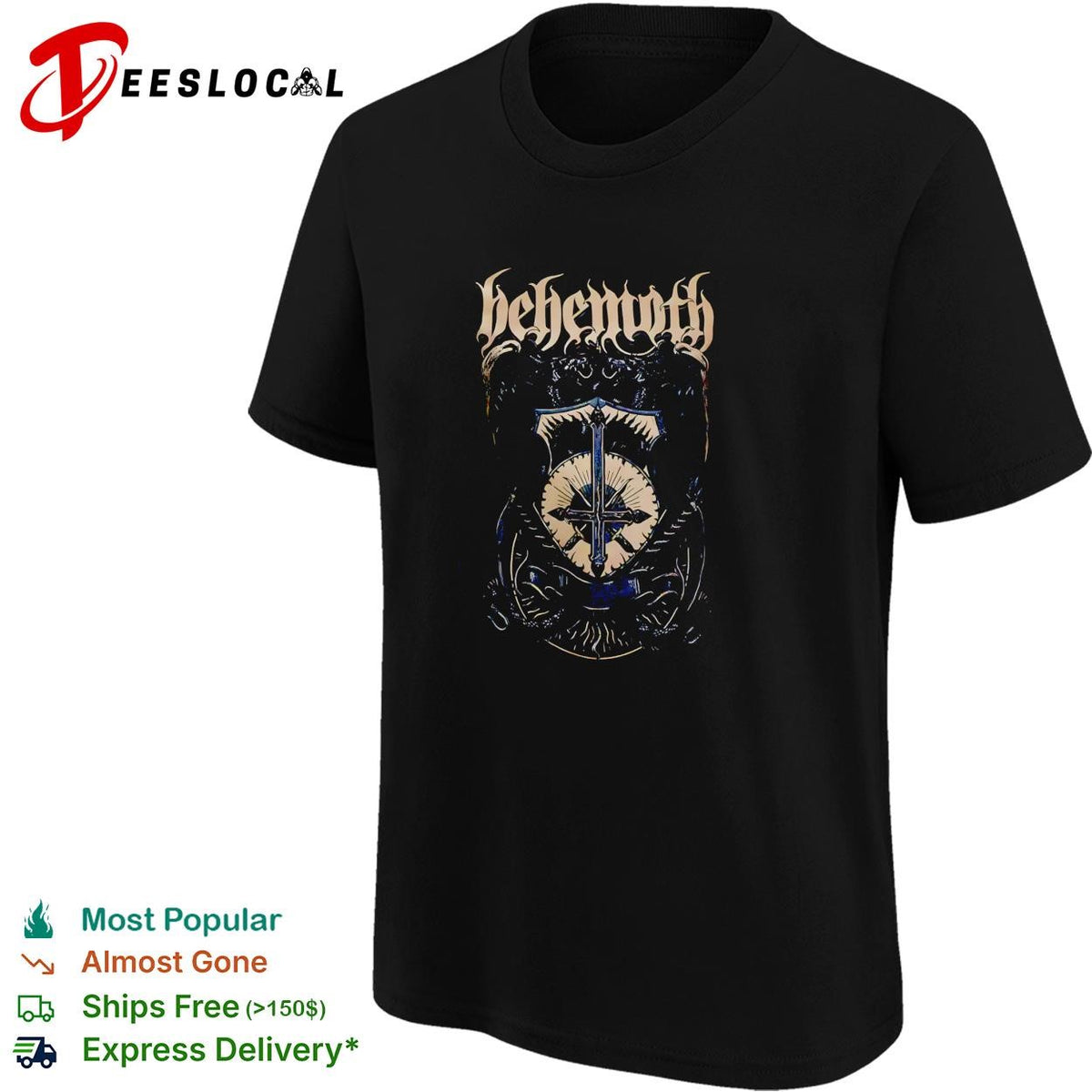 Behemoth Angelus Satani inverted cross shield logo crest death metal band shirt
