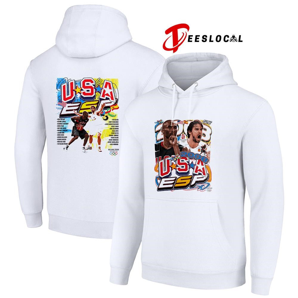 Beijing 2008 Spain Vs USA basketball team names roster graphic vintage shirt