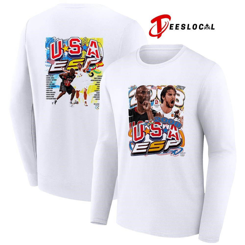 Beijing 2008 Spain Vs USA basketball team names roster graphic vintage shirt