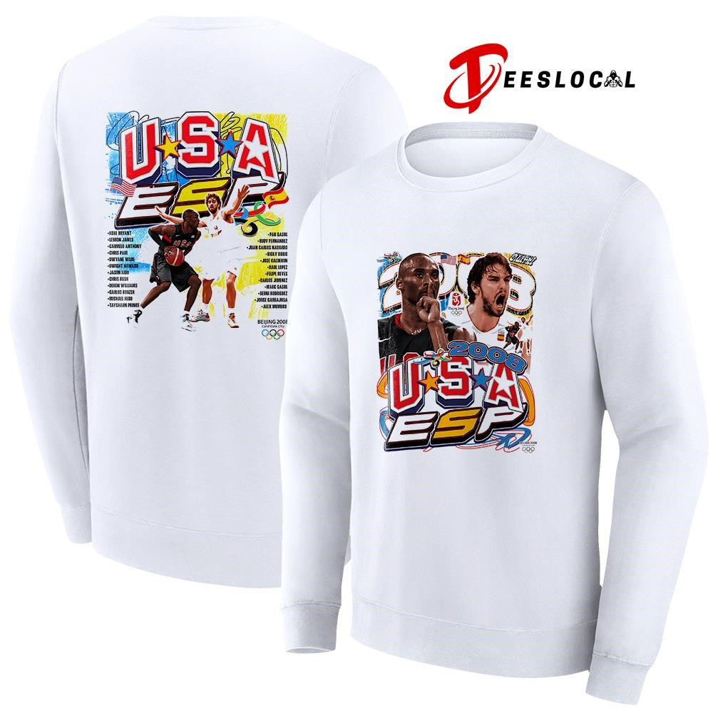 Beijing 2008 Spain Vs USA basketball team names roster graphic vintage shirt