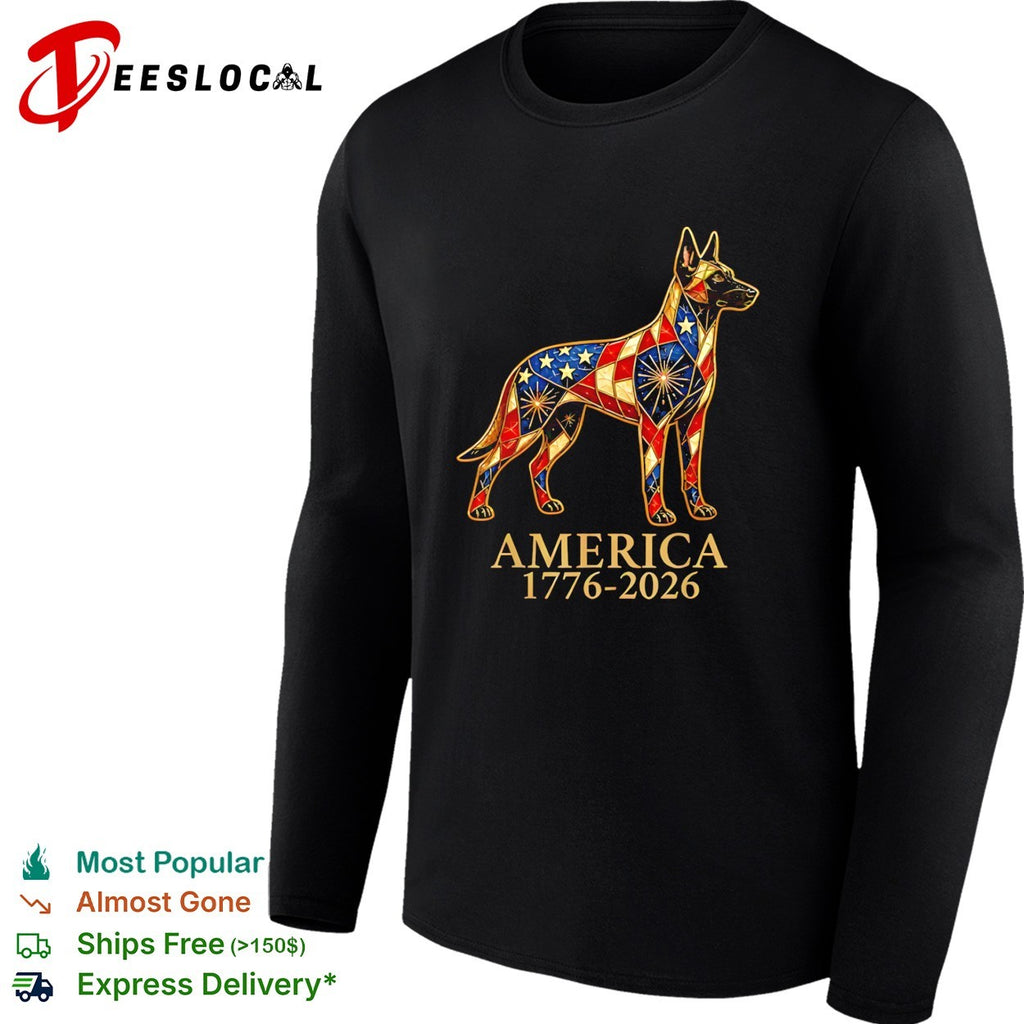 Belgian Malinois America 1776 2026 Patriotic Stained Glass Design Dog Lover shirt