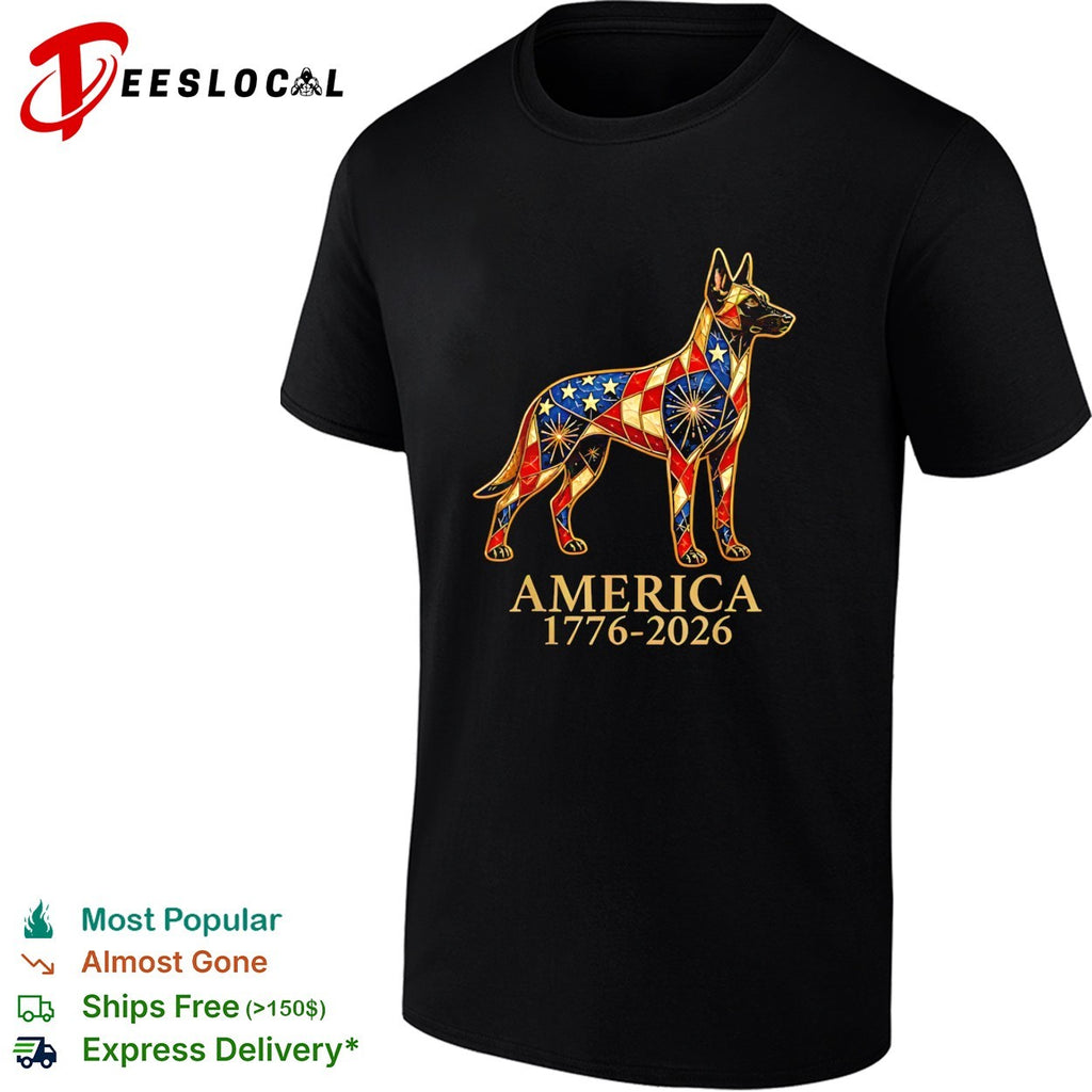 Belgian Malinois America 1776 2026 Patriotic Stained Glass Design Dog Lover shirt