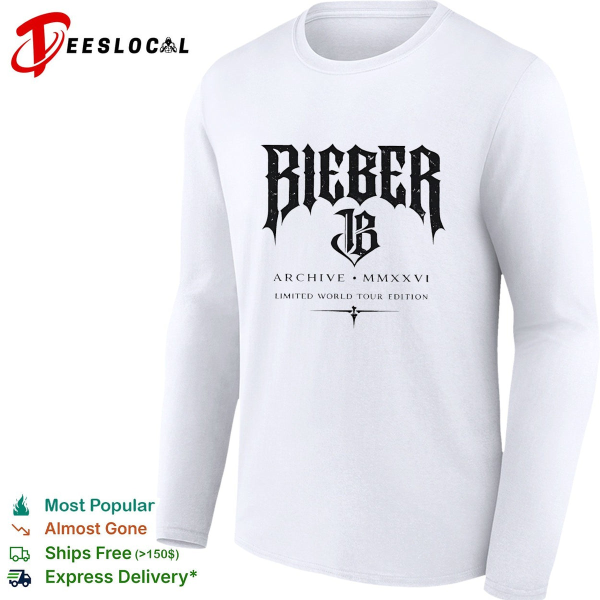 Bieber archive MMXXVI limited world tour edition gothic logo shirt