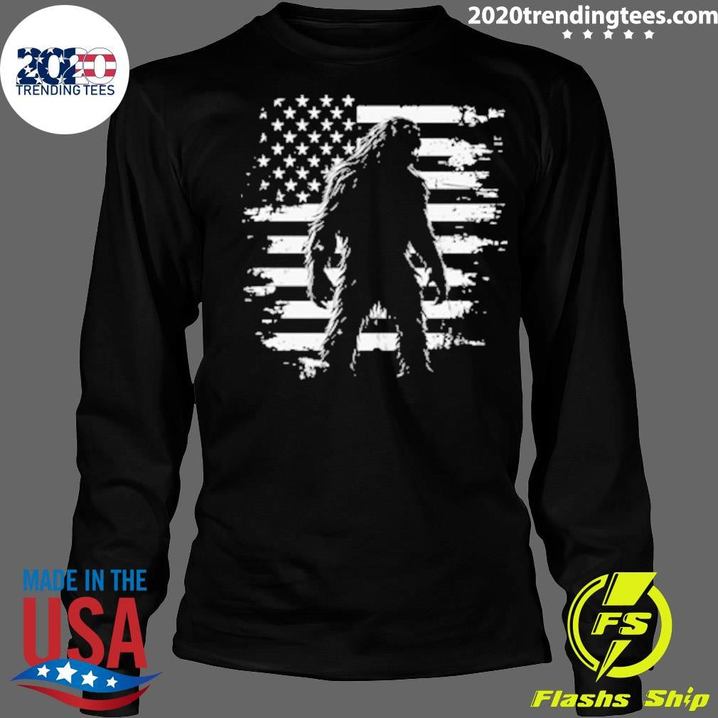 Bigfoot Sasquatch USA Flag Independence Day Tee Shirt