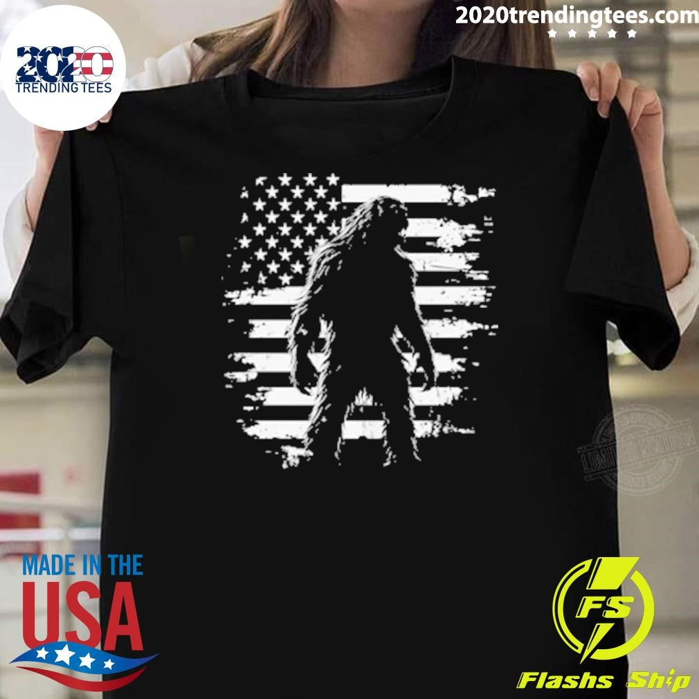 Bigfoot Sasquatch USA Flag Independence Day Tee Shirt