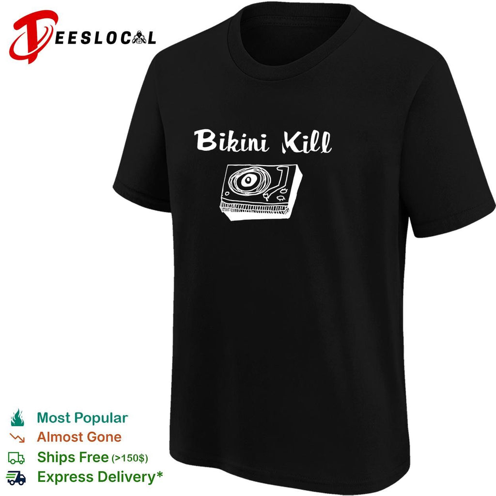 Bikini Kill Record Player Drawing Band Music Logo Punk Rock Minimalist Line Art shirt