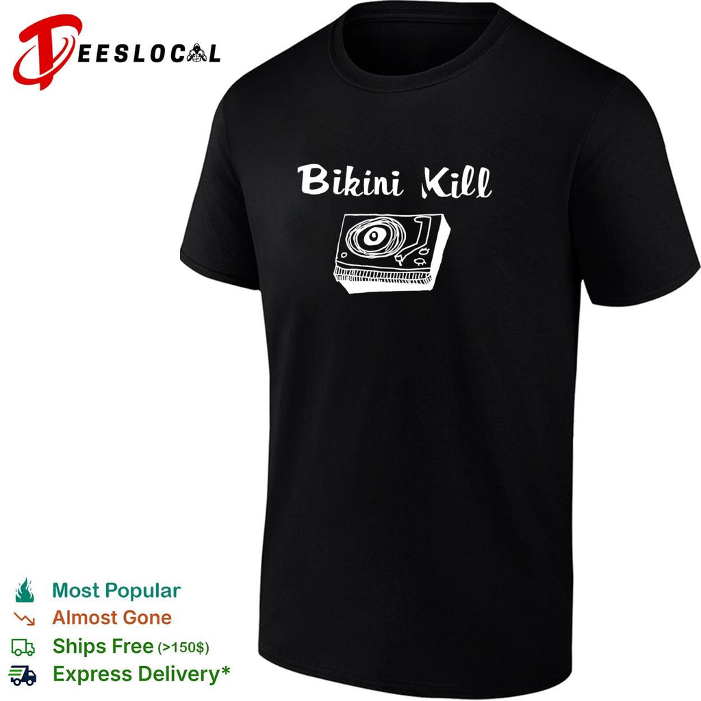Bikini Kill Record Player Drawing Band Music Logo Punk Rock Minimalist Line Art shirt