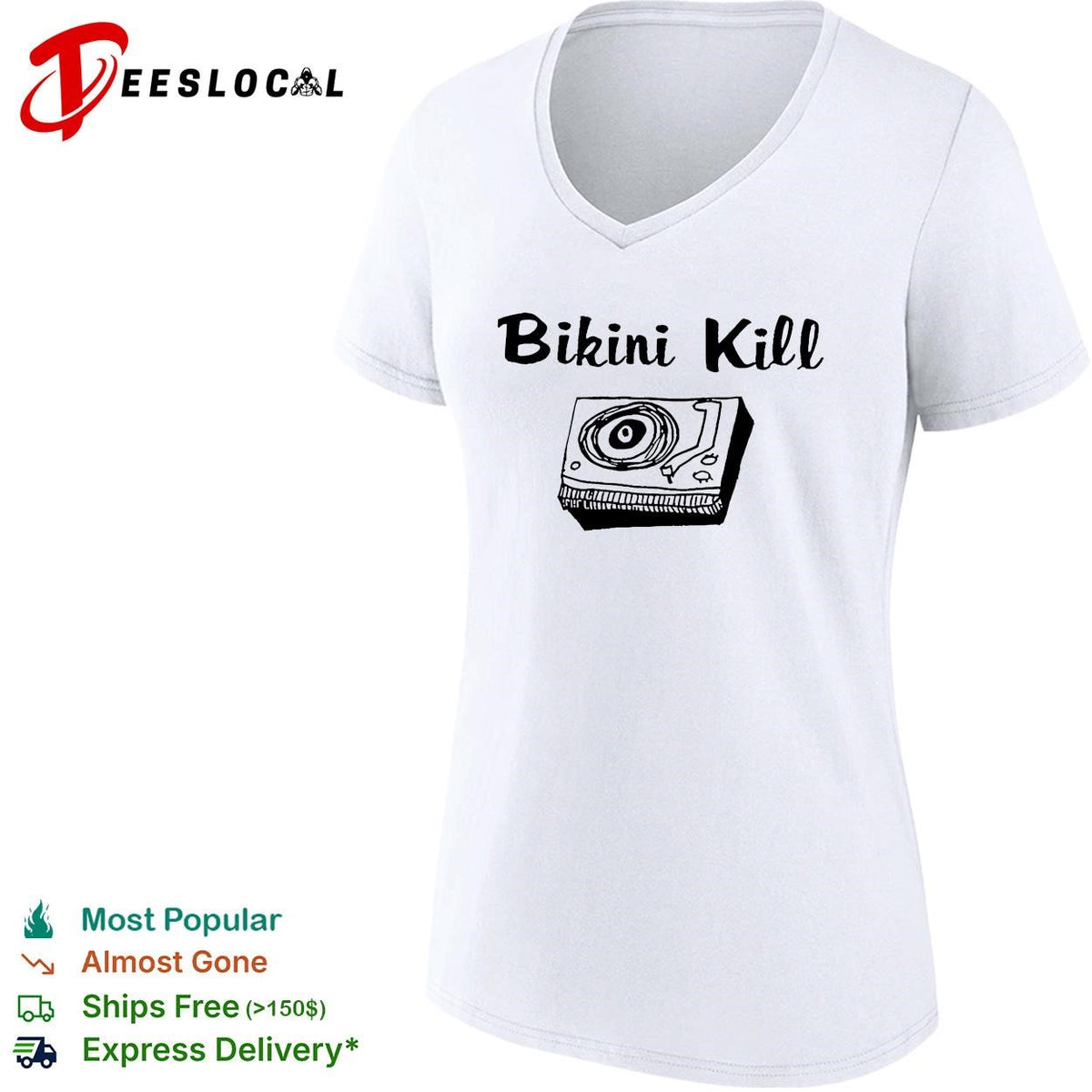 Bikini Kill Record Player Music Band Logo Print Essential Music Fan cotton shirt