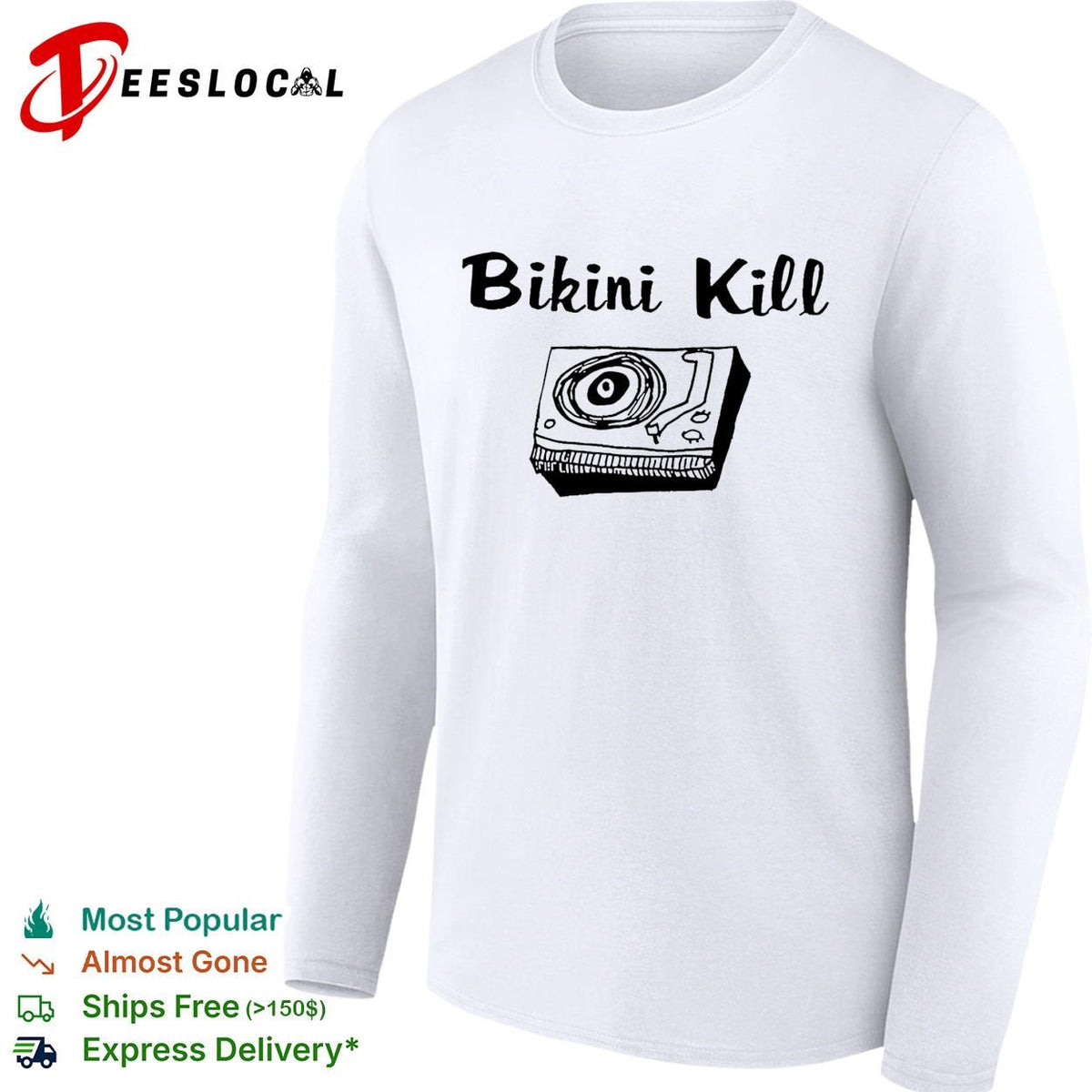 Bikini Kill Record Player Music Band Logo Print Essential Music Fan cotton shirt