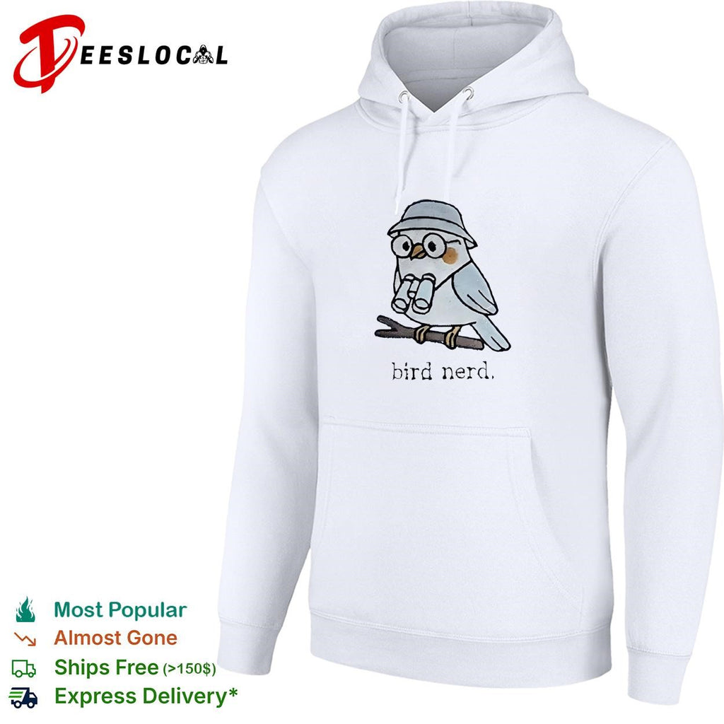 Bird nerd cute owl with binoculars on branch embroidered shirt