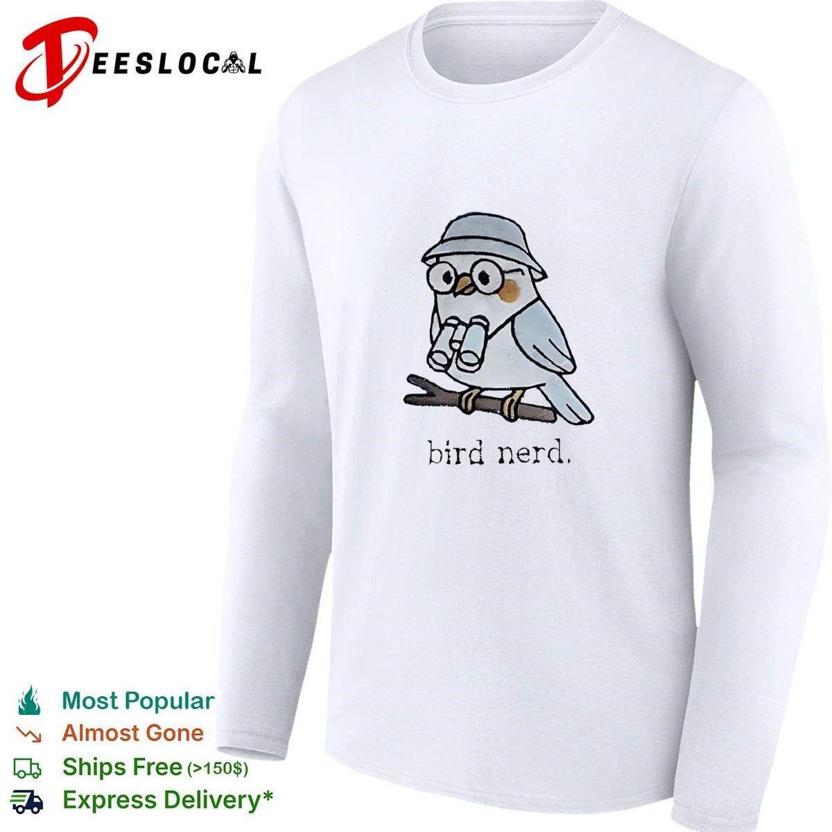 Bird nerd cute owl with binoculars on branch embroidered shirt