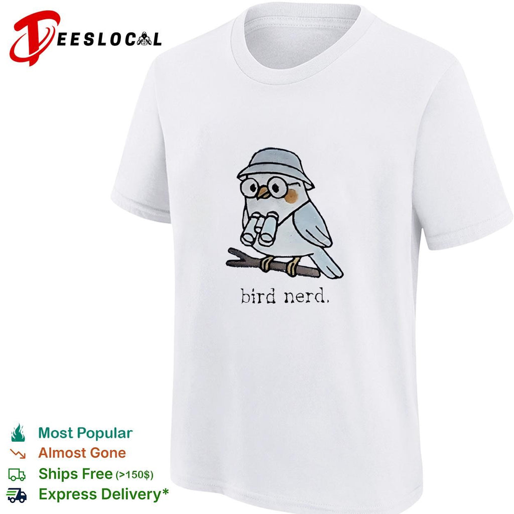 Bird nerd cute owl with binoculars on branch embroidered shirt