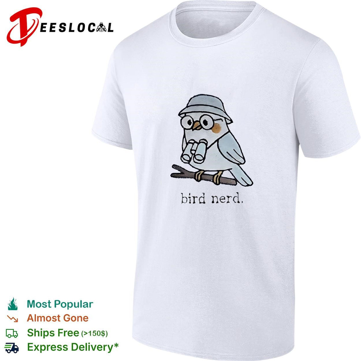Bird nerd cute owl with binoculars on branch embroidered shirt