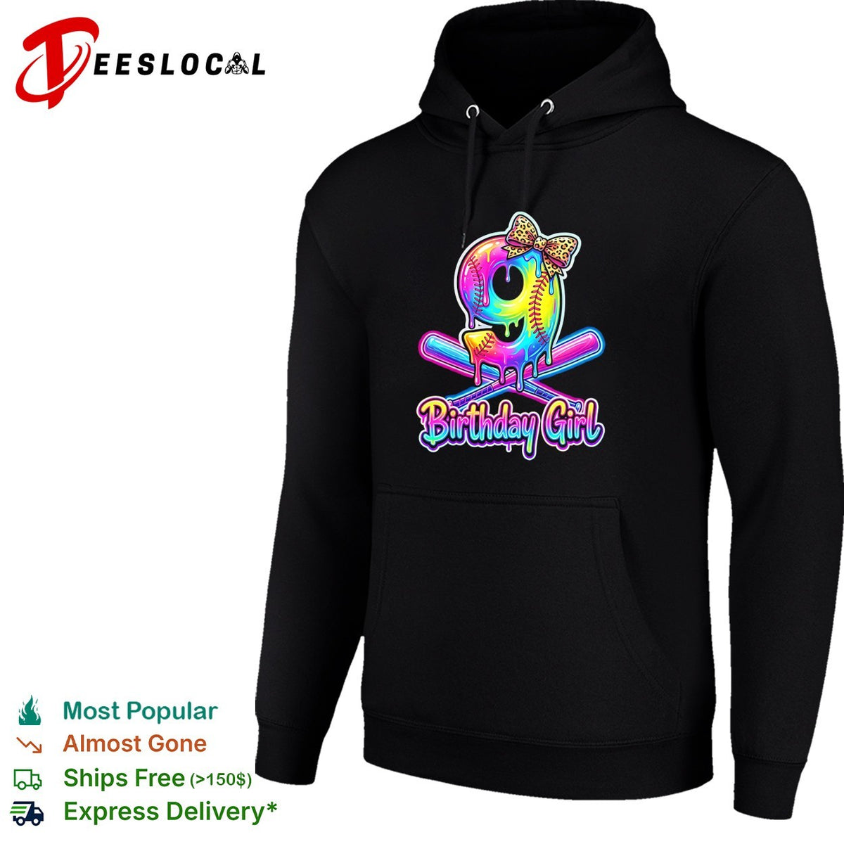 Birthday girl 9th birthday softball dripping neon leopard print bow celebration shirt