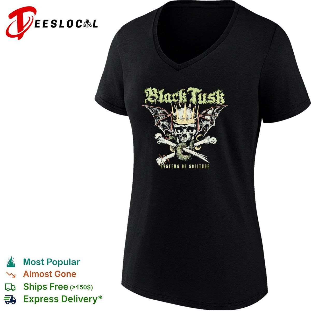Black Tusk Systems of Solitude Crowned Skull Snake Wings Band Heavy Metal shirt