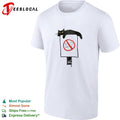 Black cat lounging on no cats allowed sign humor shirt