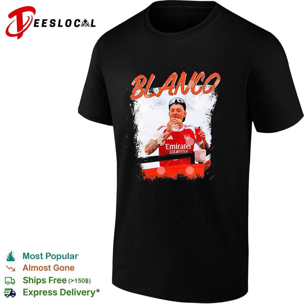 Blanco Arsenal player eating a sandwich after match candid photo graphic shirt
