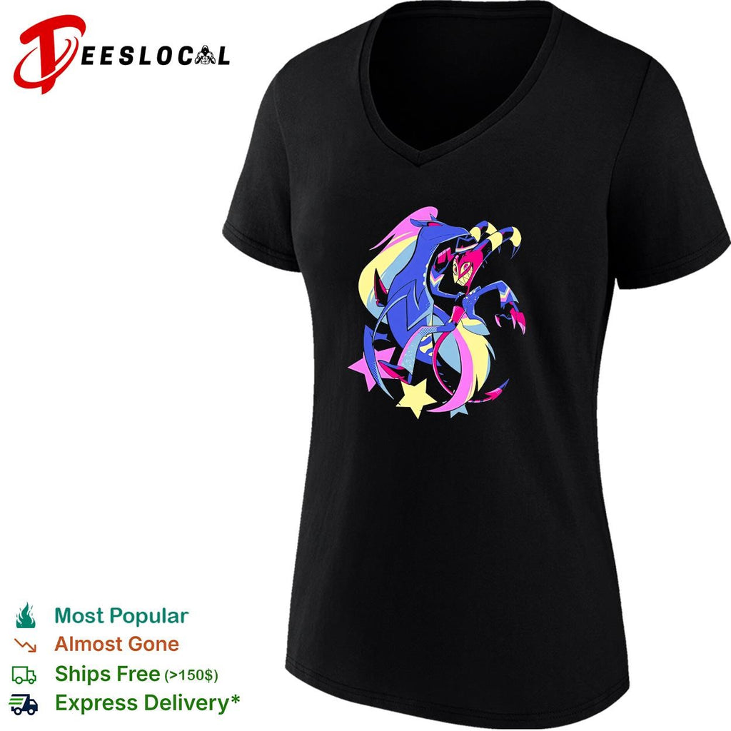 Blitz and Stolas Helluva Boss neon aesthetic stars vibrant fan art shirt
