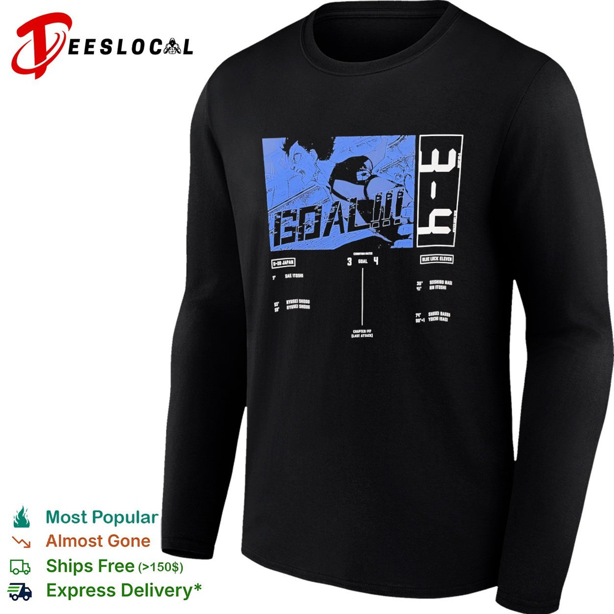 Blue Lock Eleven Yoichi Isagi U 20 Japan Goal 3 4 Chapter 147 Last Attack Anime shirt