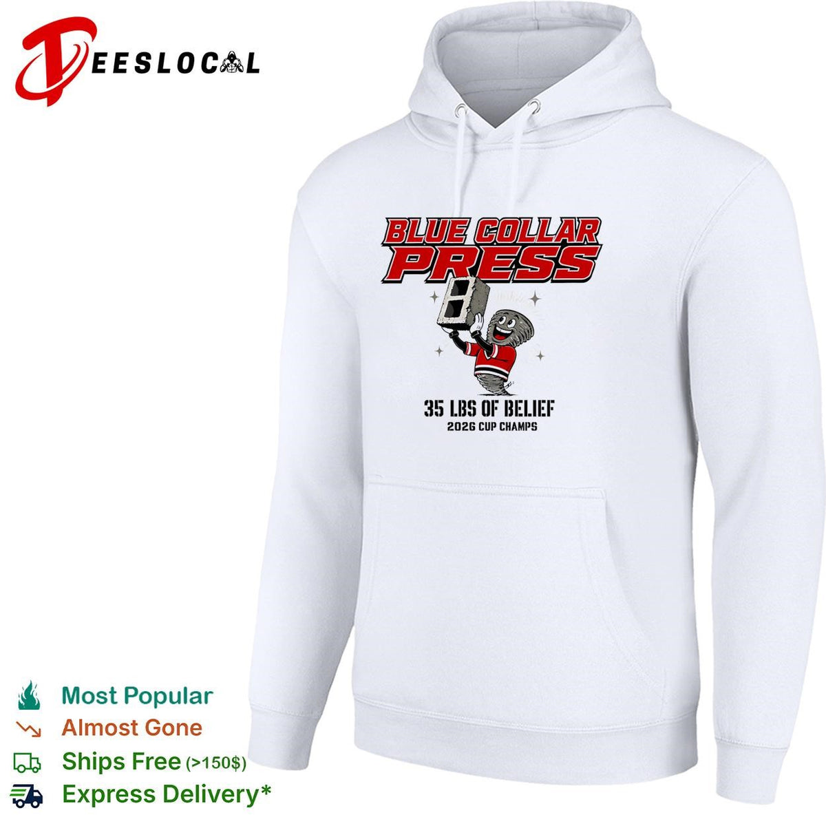 Blue collar press 35 lbs of belief 2026 cup champs cinder block mascot shirt