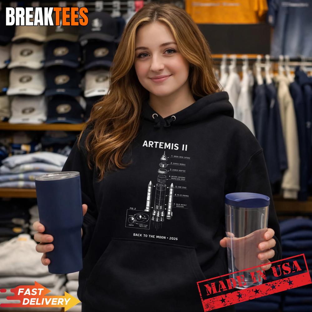 Blueprint Space Rocket Launch Mission to The Moon Artemis 2 T-Shirt