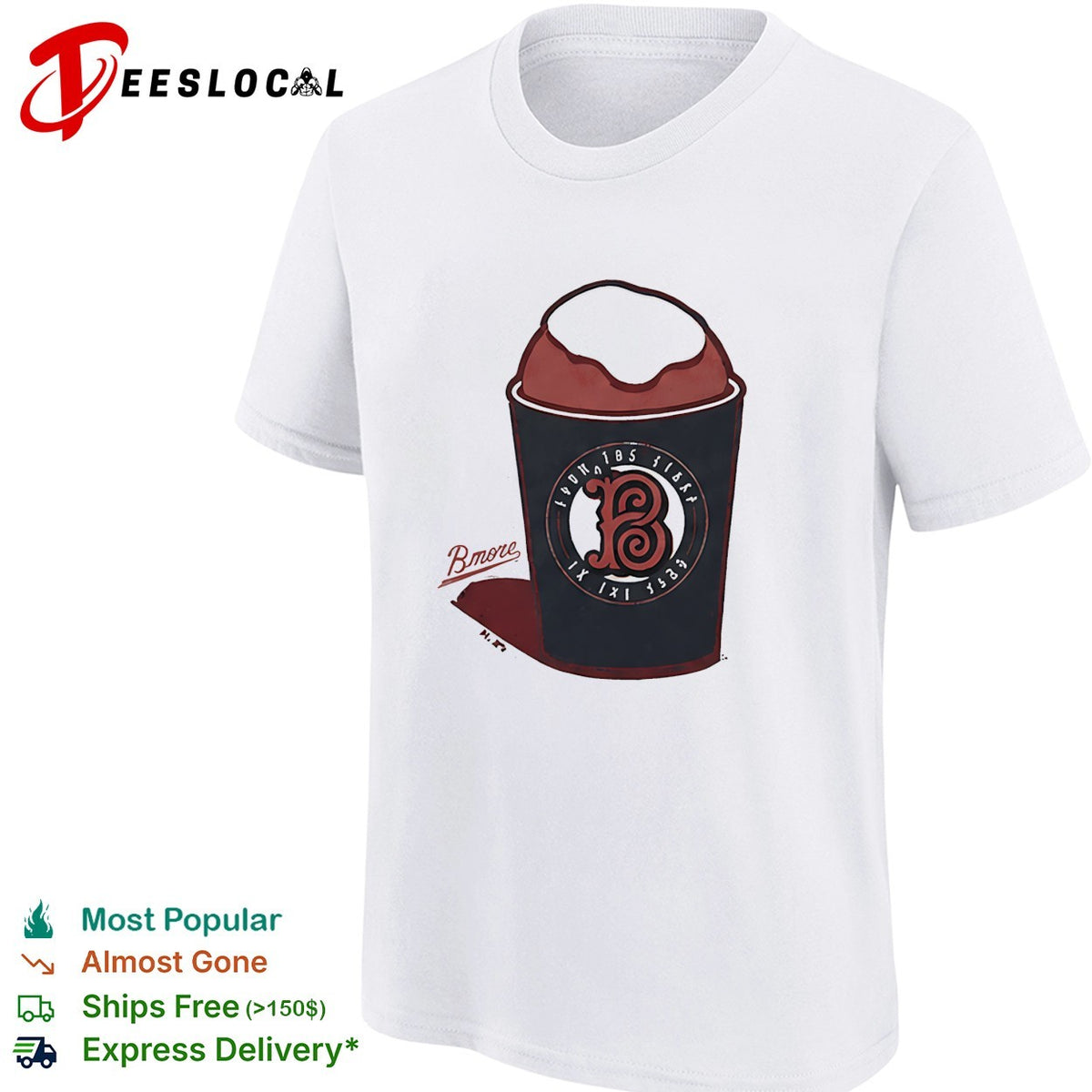 Bmore Baltimore Snowball Drink with Decorative B Logo Baltimore Baseball shirt