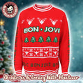Bon Jovi Bon Tout Holiday Party Xmas Tree Red Knitted Ugly Christmas Sweater
