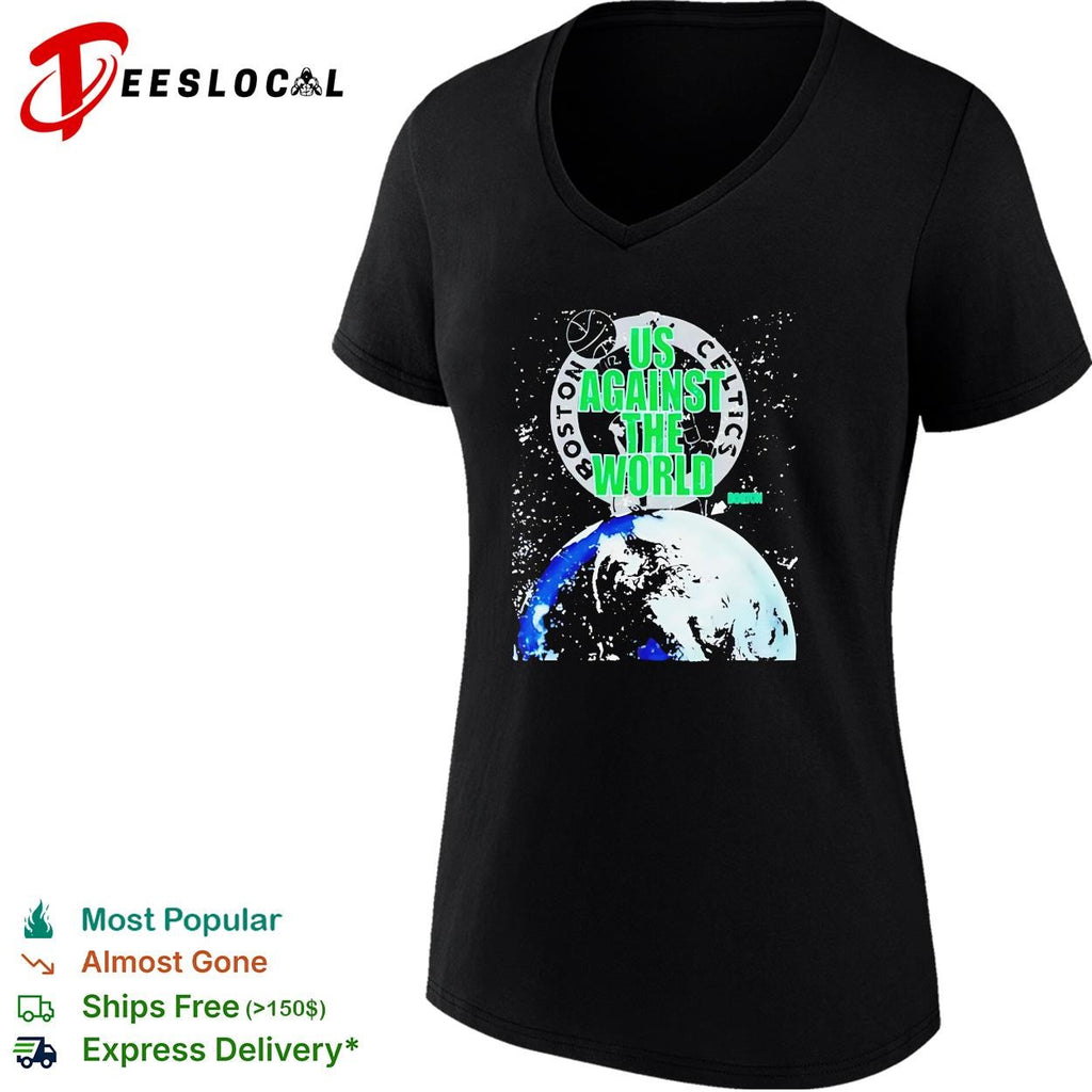 Boston Celtics us against the world earth globe space background shirt