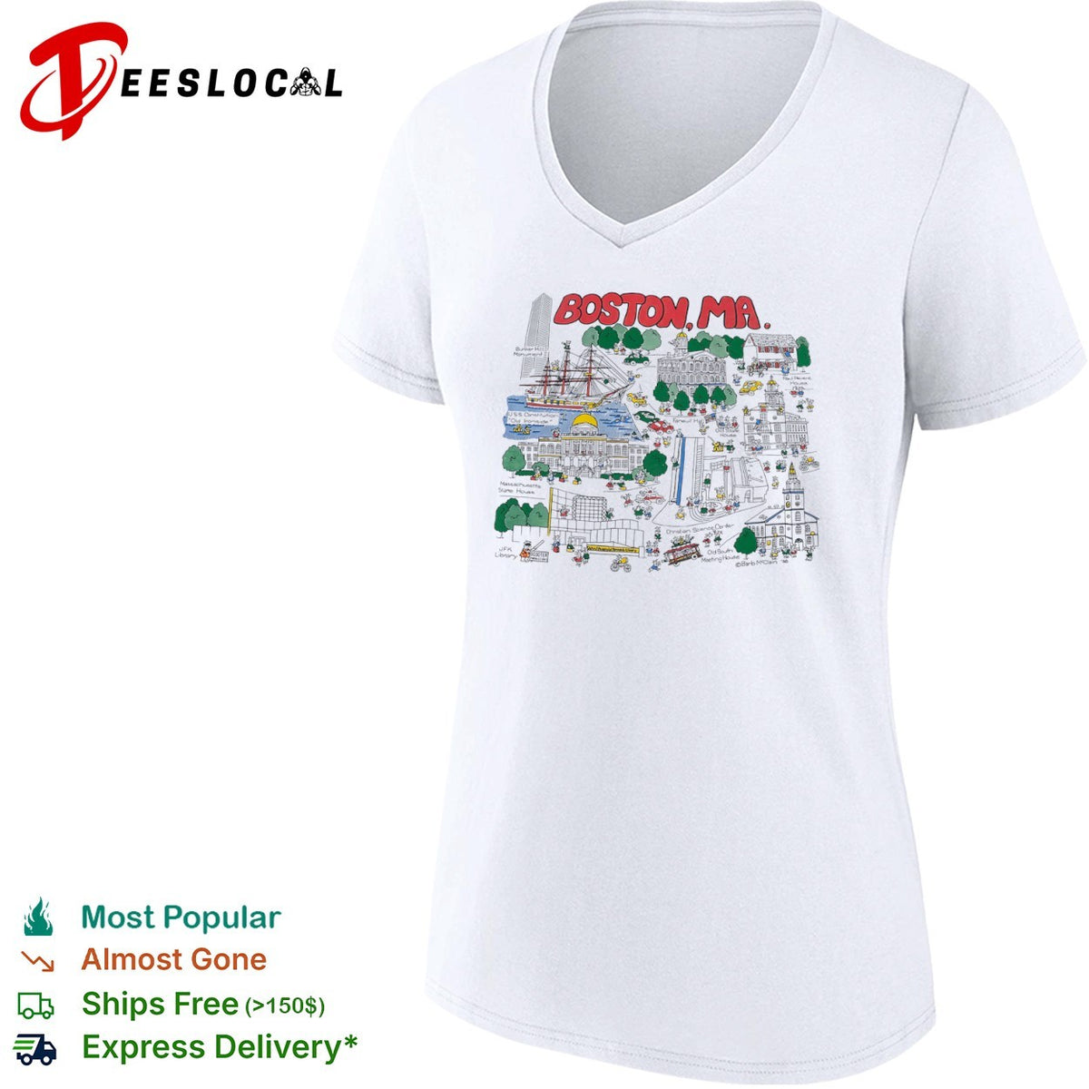 Boston MA Bunker Hill Monument USS Constitution Old Ironside State House shirt