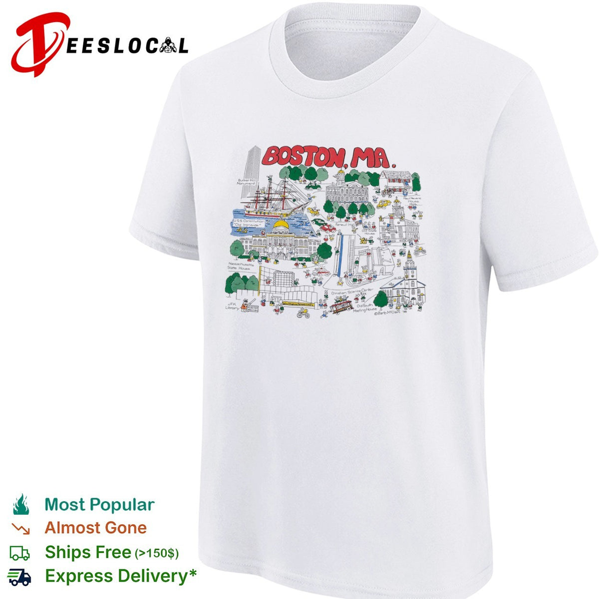 Boston MA Bunker Hill Monument USS Constitution Old Ironside State House shirt