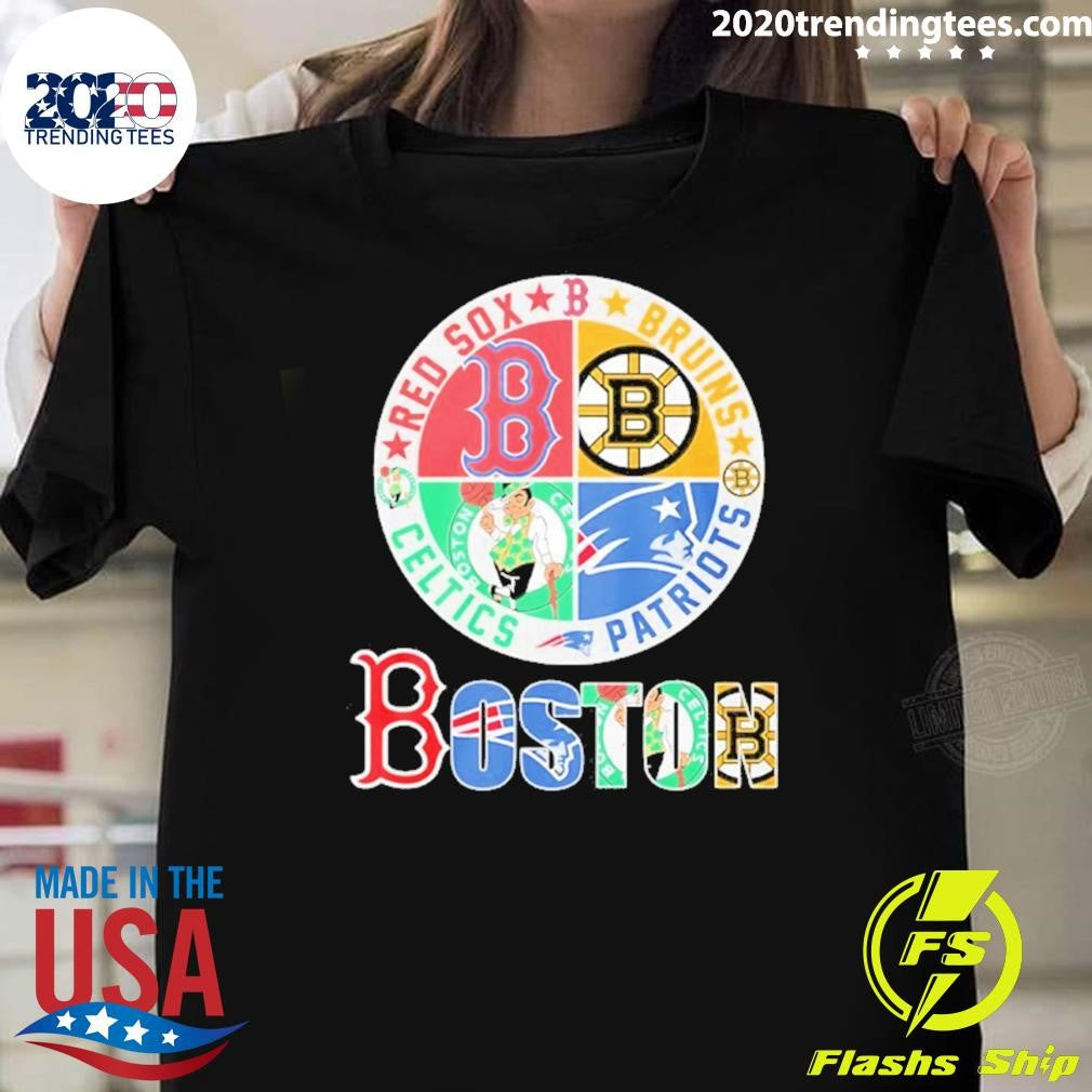 Boston Sports Teams Celtics Patriots Bruins And Red Sox Logo Shirt